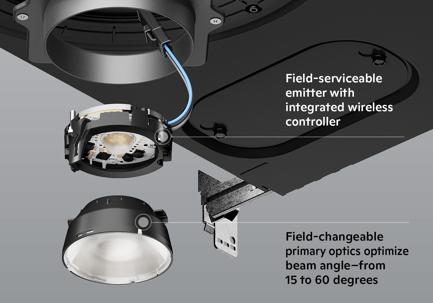 Anatomy of the Ketra D2 LED Downlight with 2 inch or 3.5 inch housing